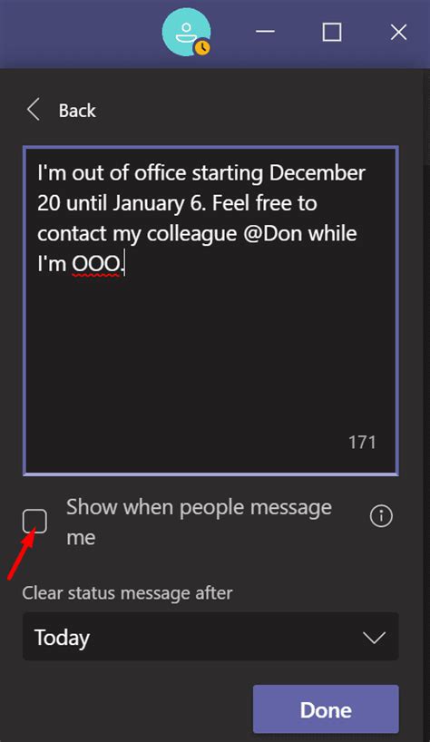 7 people found this reply helpful Was this reply helpful Yes No. . Teams out of office message